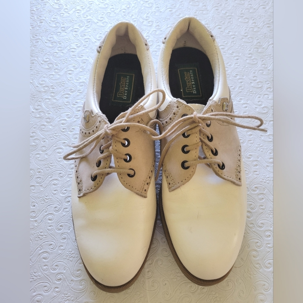 DEXTER Golf Shoes White & Tan with Cleats Women's Size 7 USA